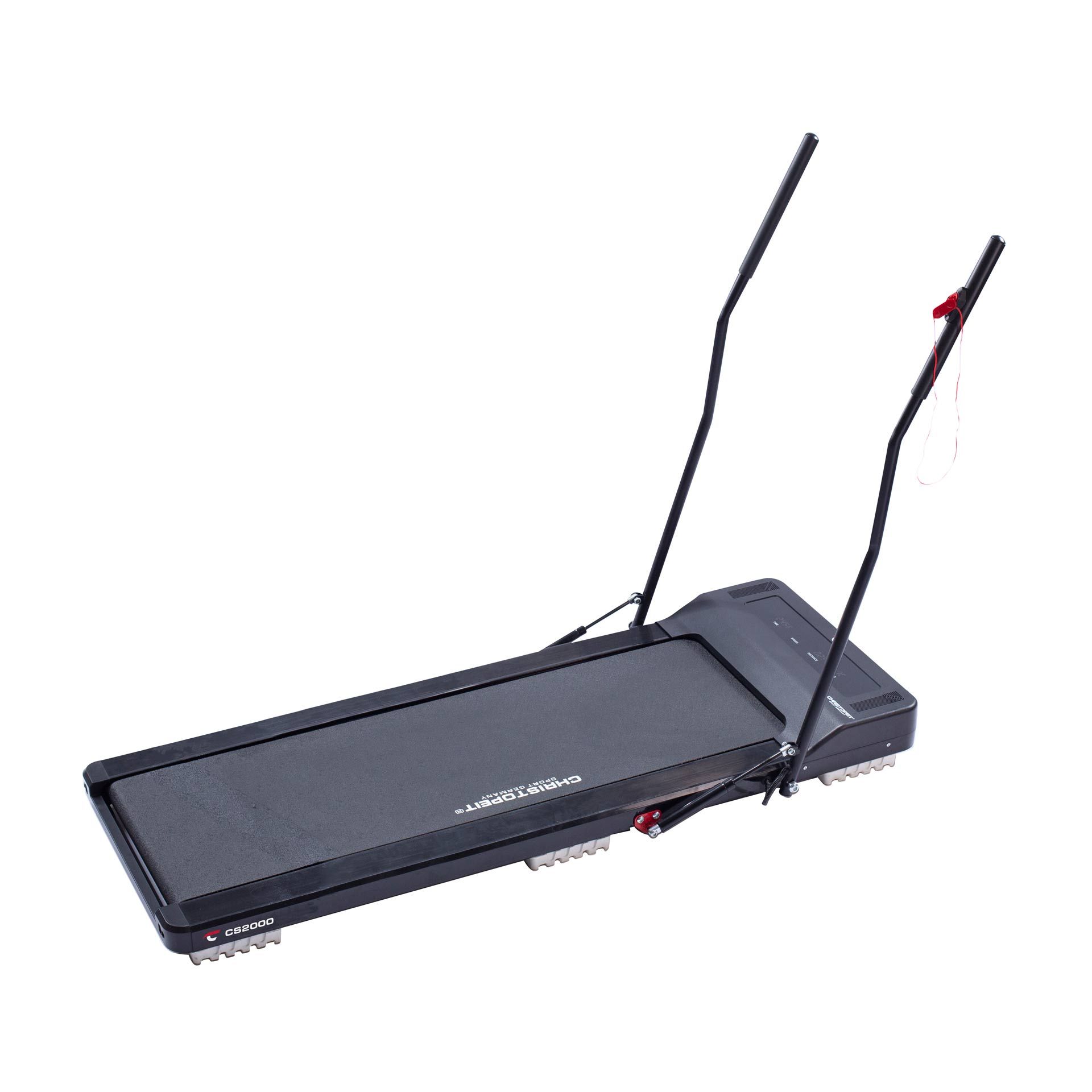 CHRISTOPEIT SPORT Walking Pad CS 2000. Schwarzes Laufband mit Haltegriffen. Digitalanzeige.