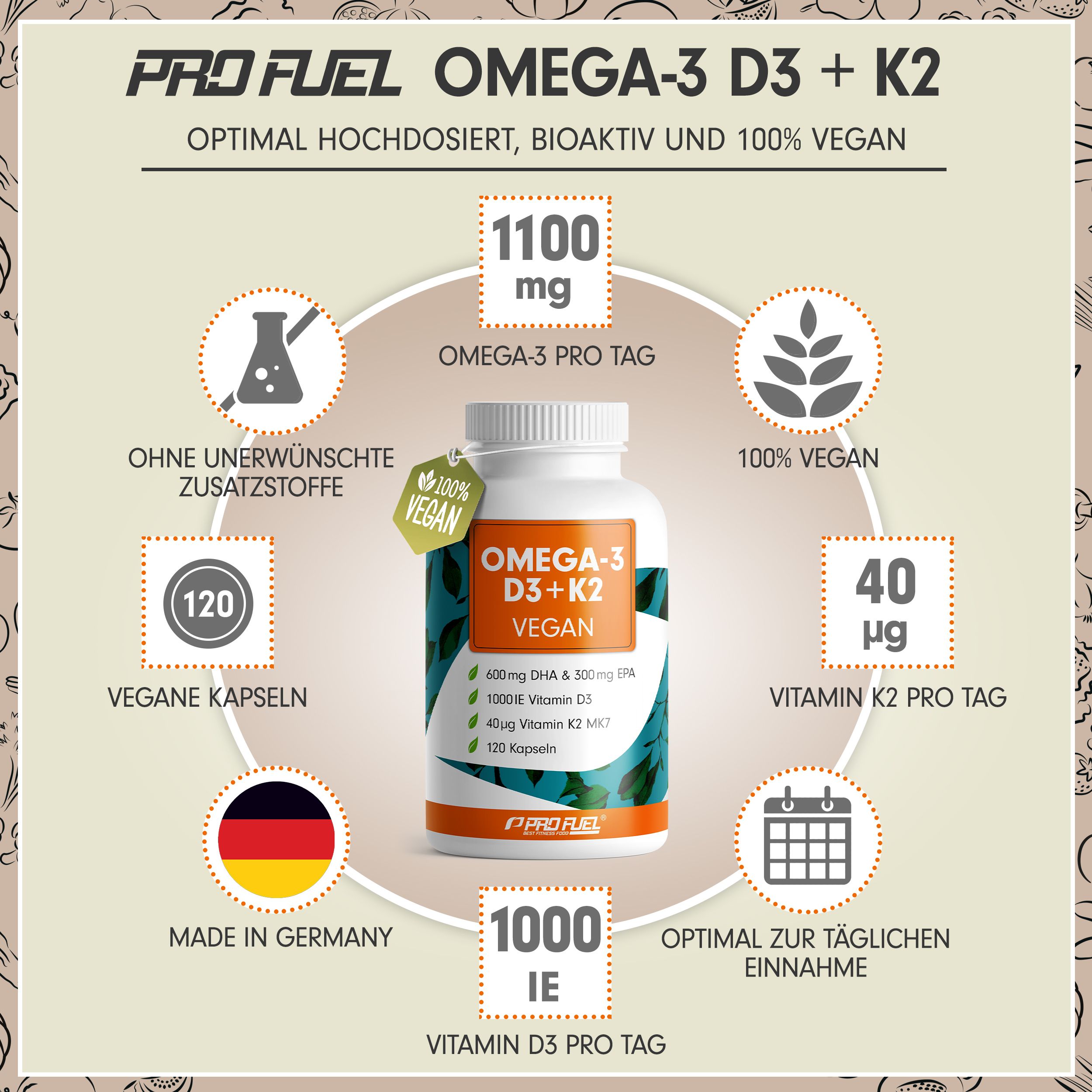 ProFuel - Omega-3 + Vitamin D3 & K2 120 St Weichkapseln