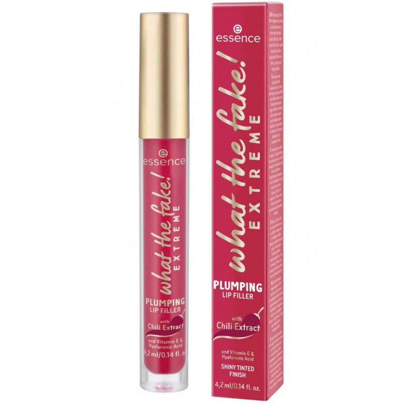 Essence What The Fake! Extreme Plumping Lip Filler in roter Verpackung mit goldenem Deckel.