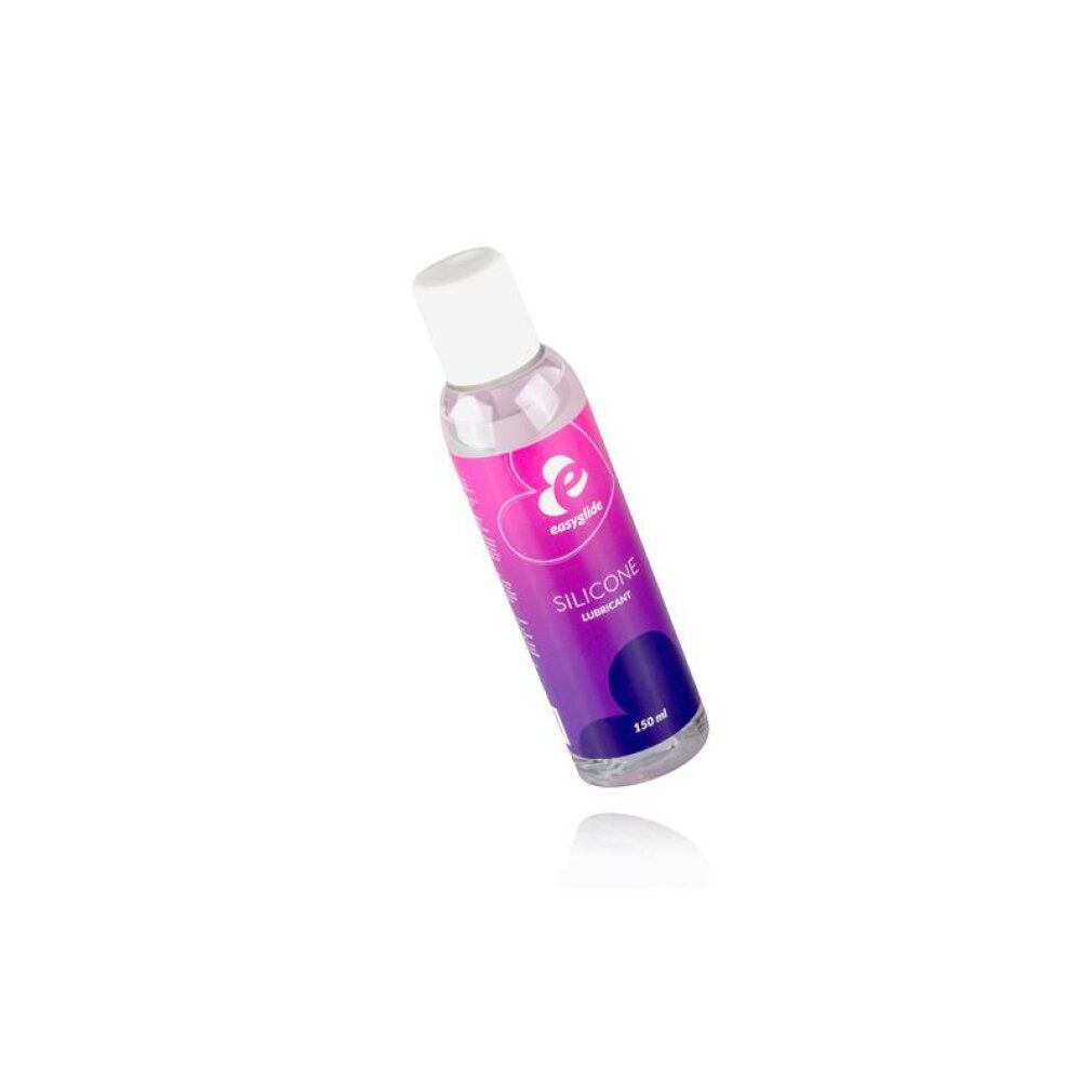 Transparente Flasche mit weißem Deckel. Aufkleber mit Logo und Schriftzug SILICONE LUBRICANT. Schräg gestellt.