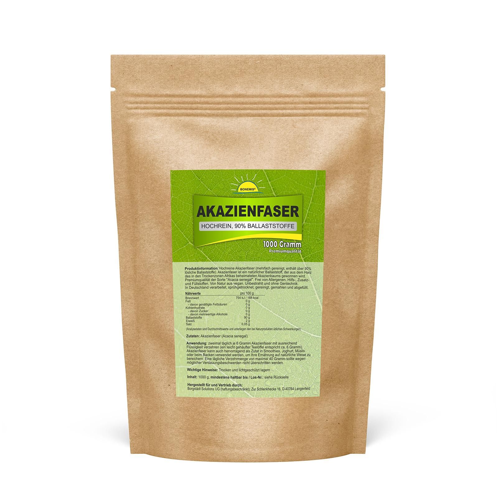 Bonemis® Akazienfaser, mehrfach gereinigt, über 90% Ballaststoffe, ohne Zusätze 1 kg Pulver