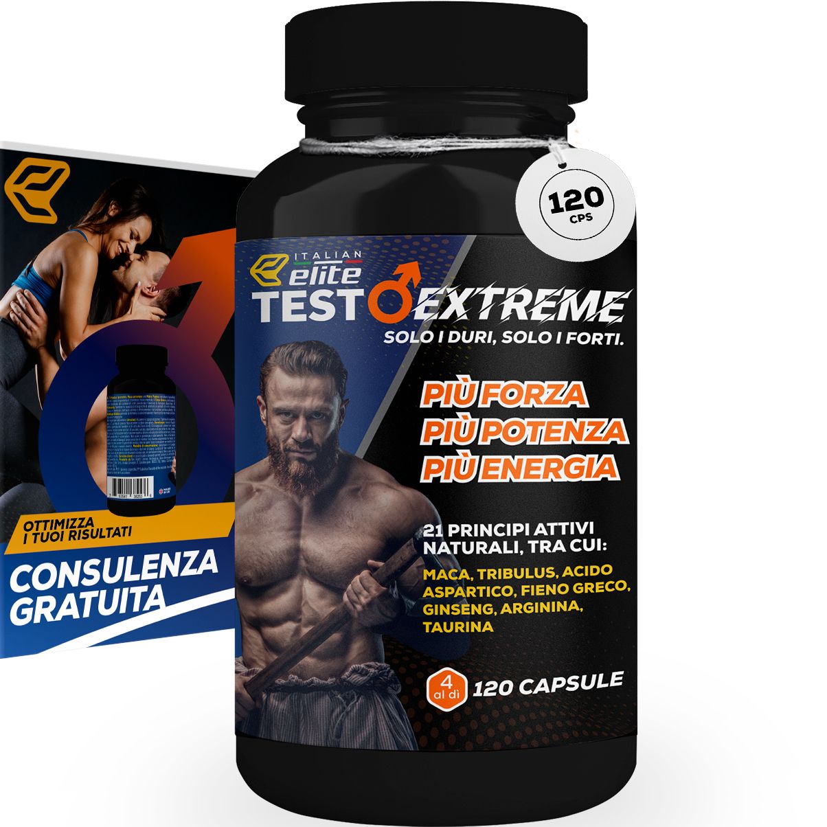 Italian Elite® Testo Extreme 120 caps Maca 8000mg. Tribulus, Fieno Greco, Zinco, Arginina. Per Uomo