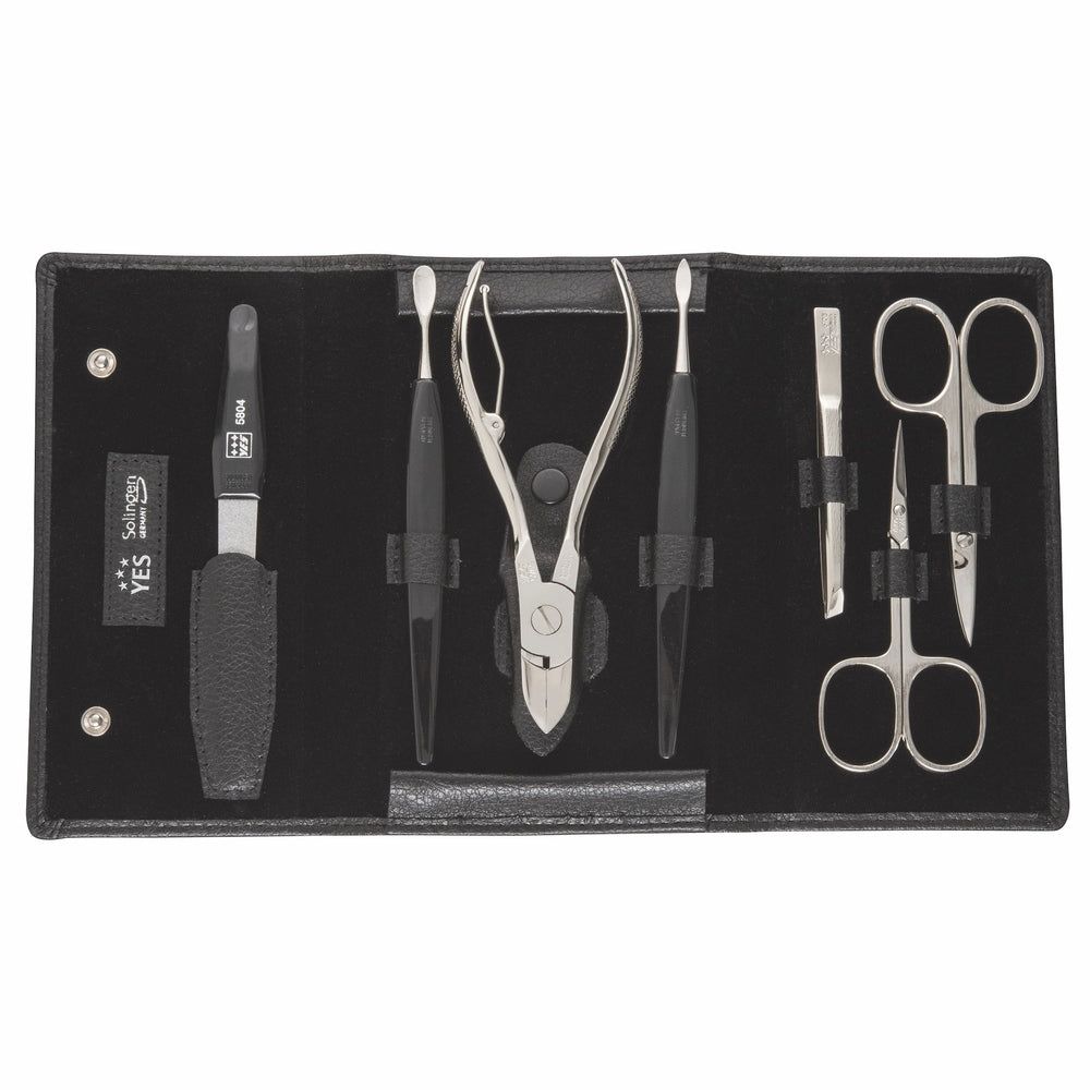 YES Solingen Maniküre Druckknopf-Etui Schwarz 7-teilig 1 St