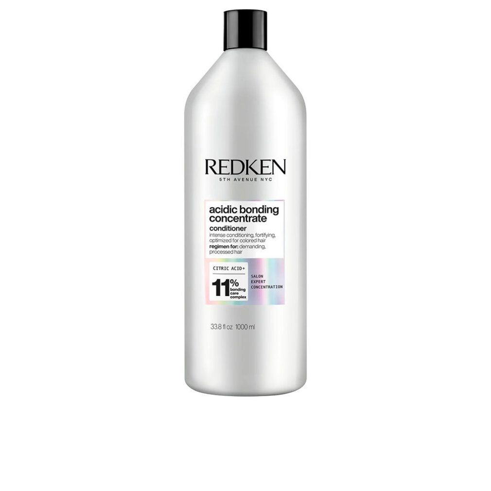 Flasche mit schwarzem Deckel. Aufschrift: REDKEN, acidic bonding concentrate conditioner. Etikett mit 11% Bonding Care Complex.