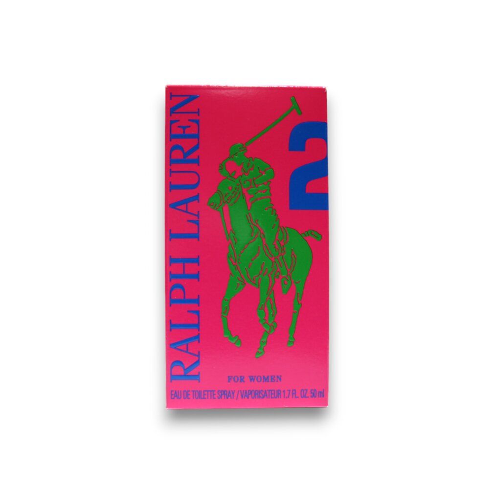 Rosa Verpackung mit grünem Logo und blauer "2". Schriftzug "Ralph Lauren" und Produktbezeichnung.