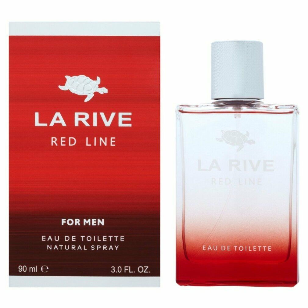 Glasflasche und Verpackung. Flasche: rot-transparente Flüssigkeit, weißer Verschluss. Verpackung: rot, weißer Schriftzug.