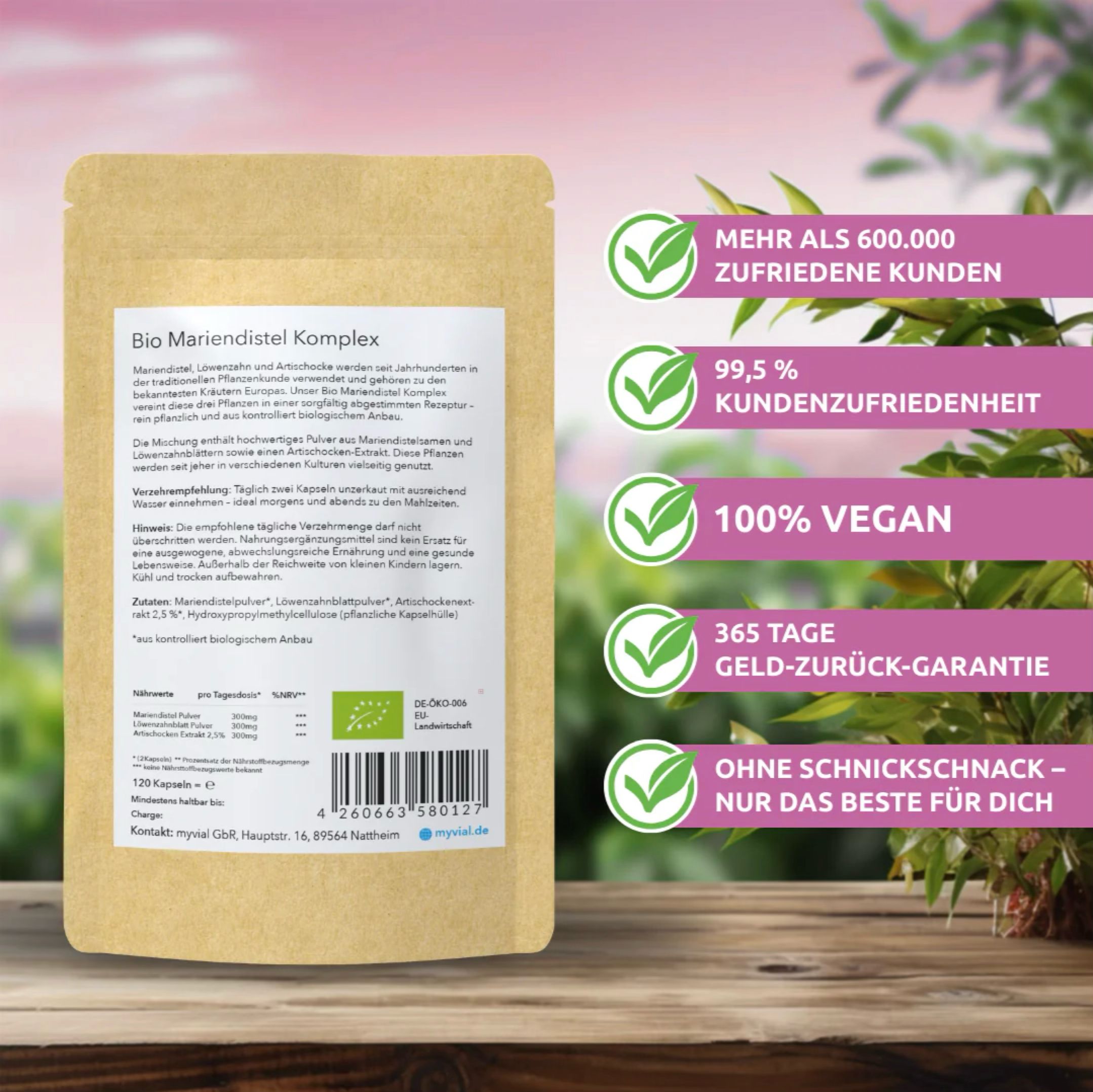 myvial® Bio Mariendistel Leber Komplex Kapseln - Mariendistel, Artischocke & Löwenzahn