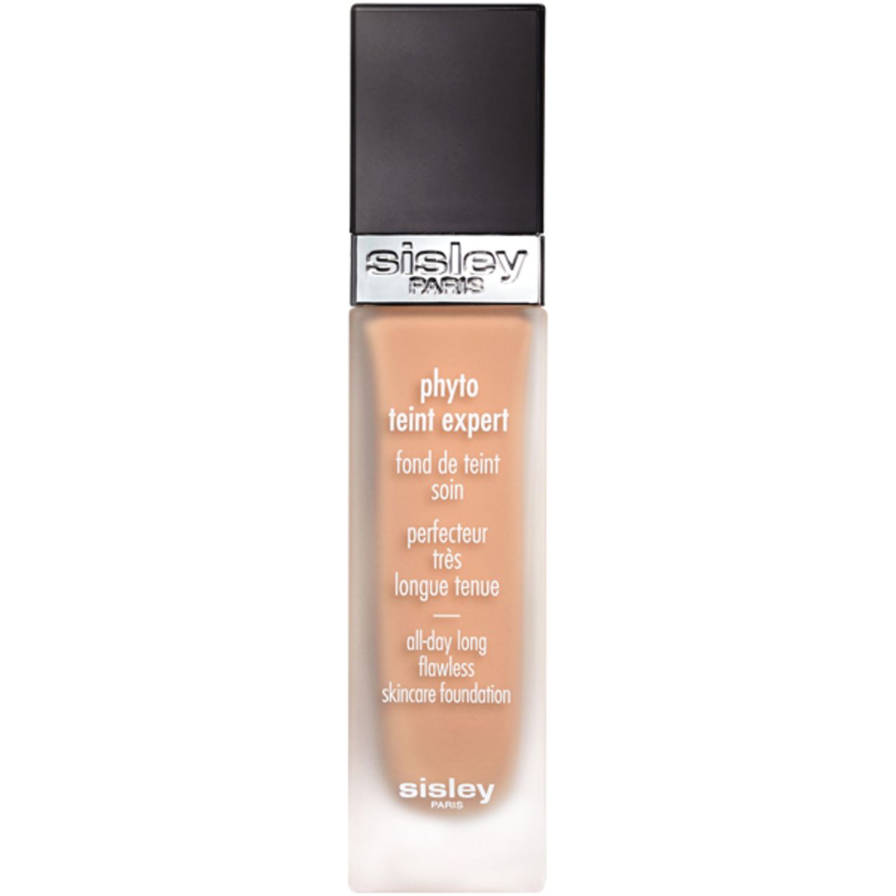 Sisley Phyto-Teint Expert. Flasche mit schwarzem Deckel. Produktbezeichnung und Marke sind deutlich sichtbar.