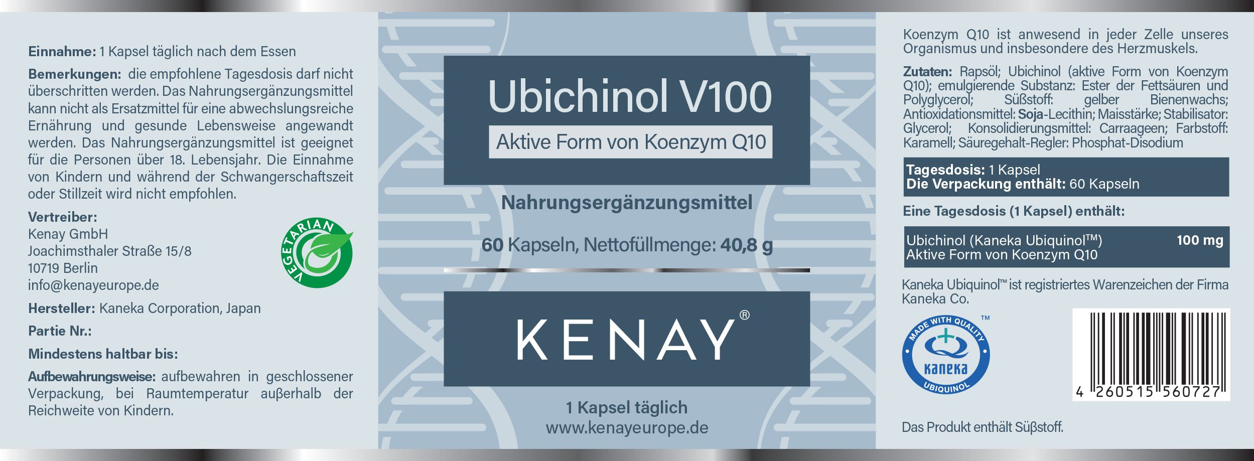 Ubichinol V100 Aktive Form von Koenzym Q10  KENAY®