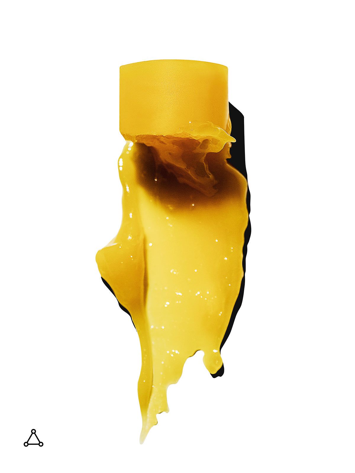 Gelbe Lippenbalsam-Substanz, die sich ausdehnt. Schwarzer Schatten. Dreipunkt-Logo.