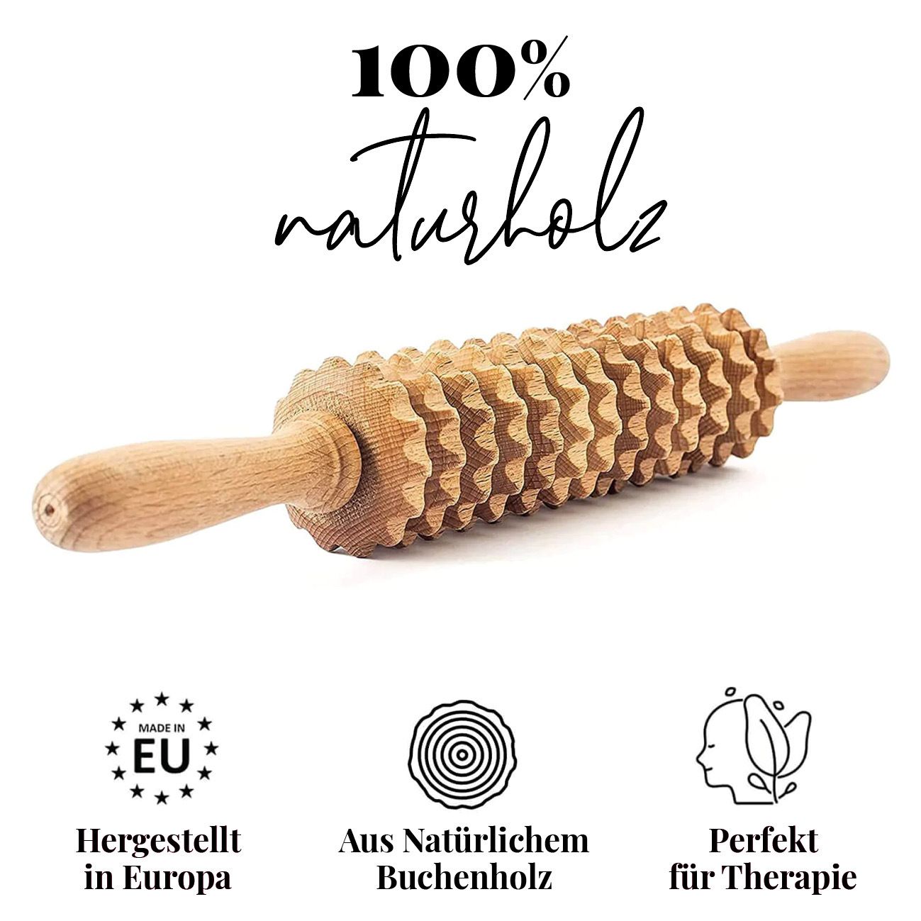 tuuli Anti Cellulite Massagegerät Massageroller Roller mit Griff Maderotherapie aus Holz