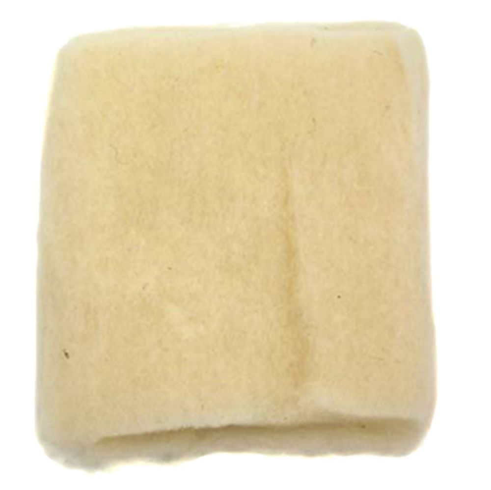 Rechteckiges Wollvlies, cremefarben. Material aus Schurwolle. Produktansicht von oben.