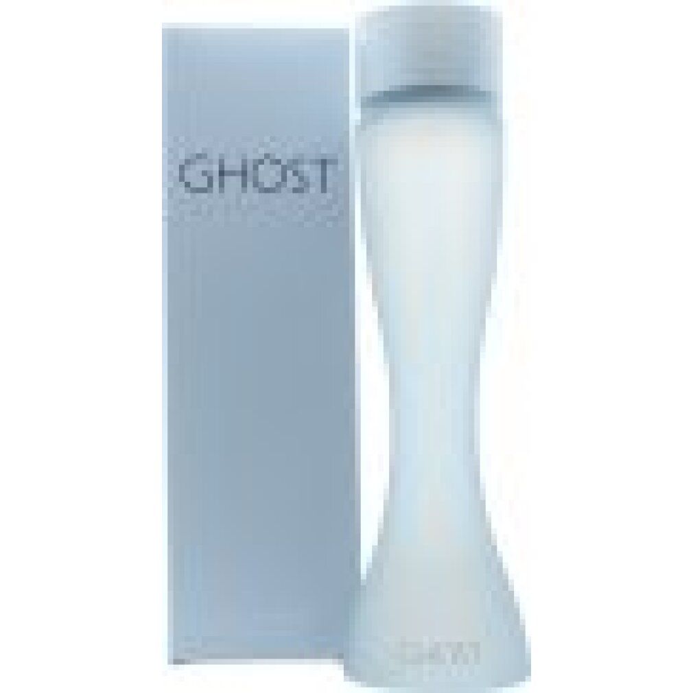 Hellblaue Flasche mit weißem Deckel und Schriftzug GHOST. Daneben eine hellblaue Verpackung mit GHOST-Logo.