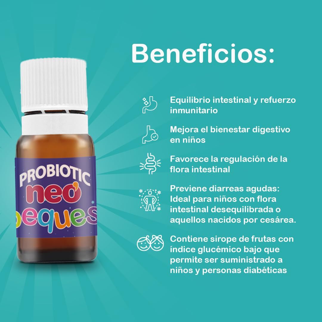 NEO PEQUES Pro‑ & Präbiotische Vials, 8 Stück, Tutti‑Frutti.