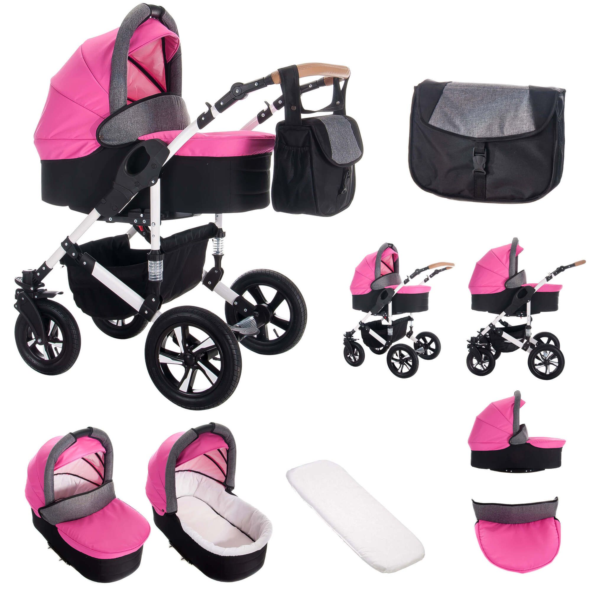Bebebi myVARIO 4 in 1 Kinderwagen Set mit Original Maxi Cosi & FamilyFix Station, Luft myGirl