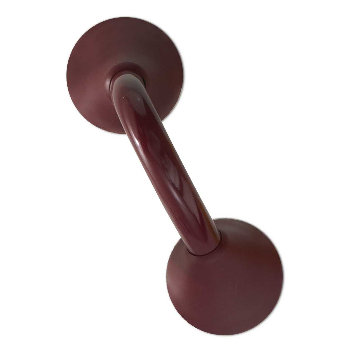Bordeauxroter Ergogrip Wandhaltegriff kurz. Gebogene Form mit zwei runden Halterungen.