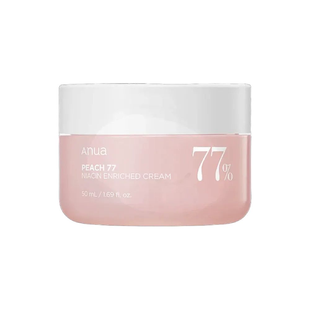 ANUA Peach 77 Niacin Enriched Cream in einem zartrosa Tiegel mit weißem Deckel.