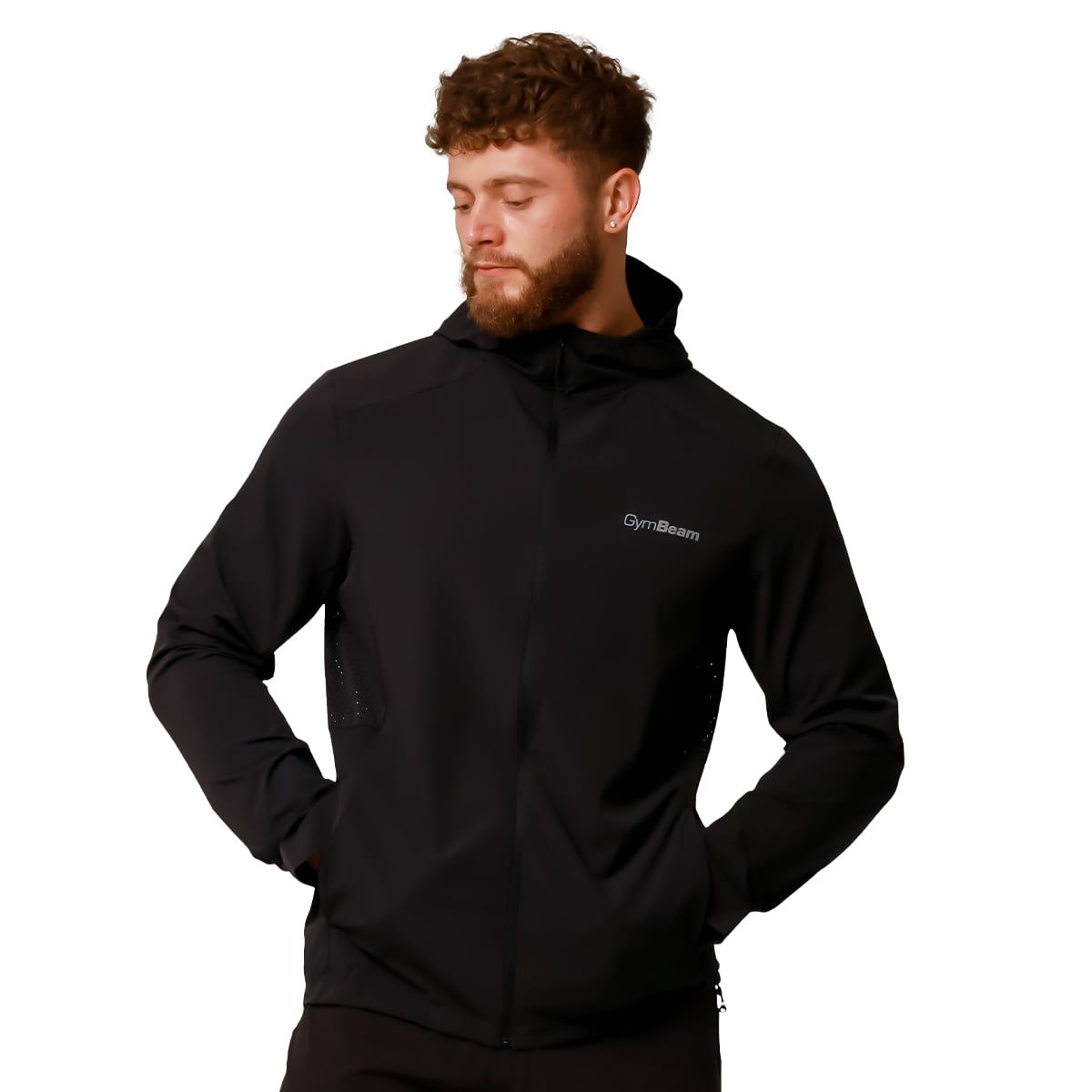 GymBeam Jacke Herren slim mit Kapuze und Reißverschluss in Schwarz 1 St