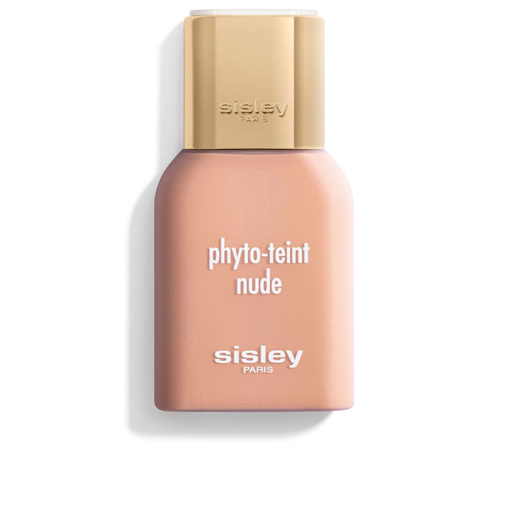 Beige Flasche mit goldfarbenem Deckel. Aufschrift: Phyto-Teint Nude und Sisley Paris.