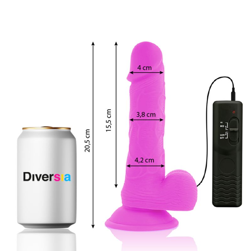 Pinkfarbener Dildo mit Fernbedienung. Maße: 20,5 cm lang, 4 cm Durchmesser.