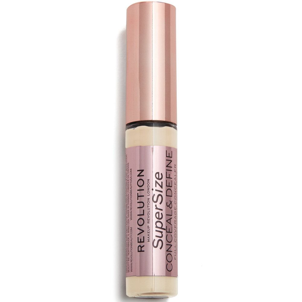 Concealer-Stift. Rosa-goldfarbener Deckel. Aufschrift: Super Size Conceal & Define. Marke: Makeup Revolution.
