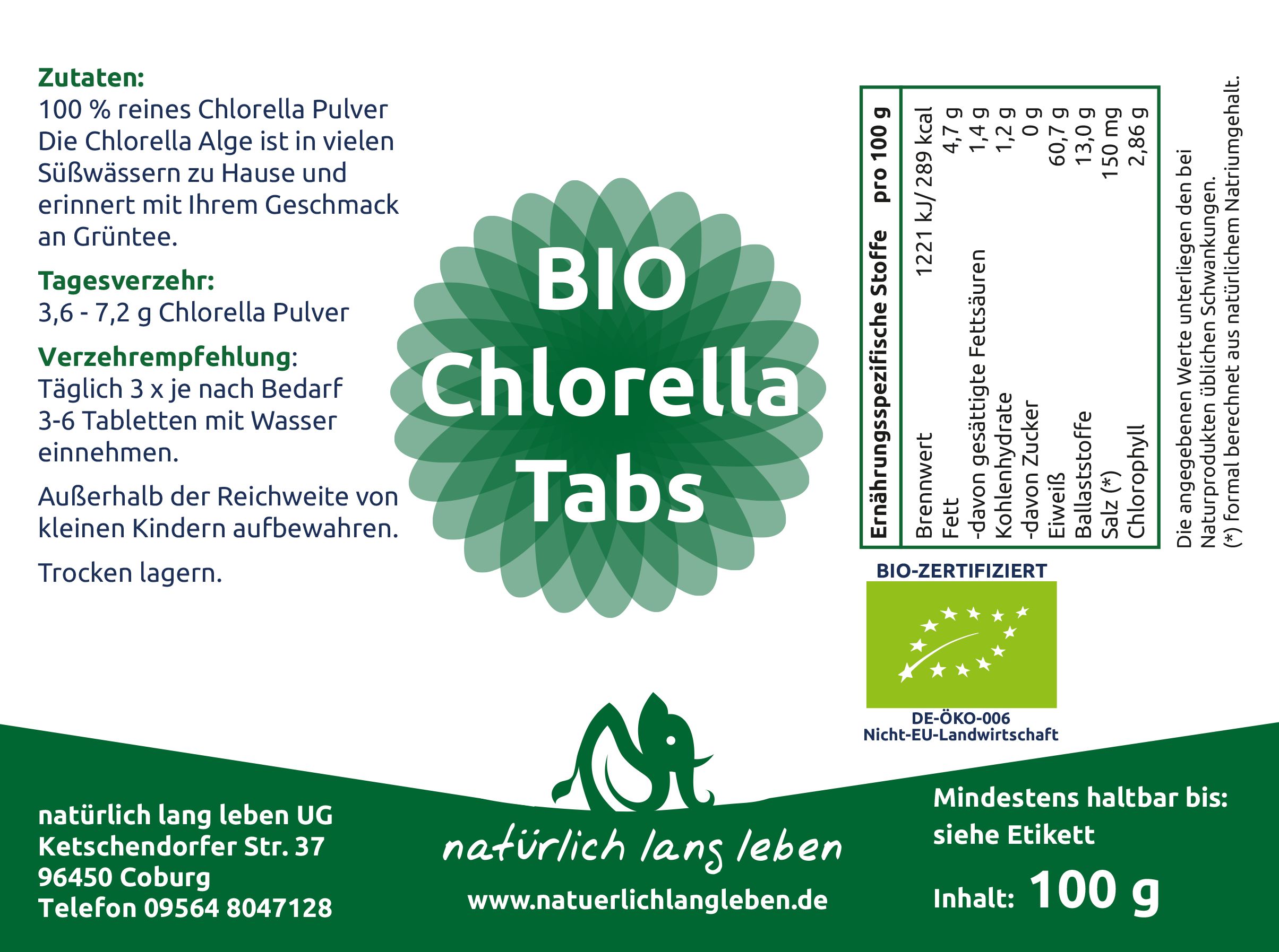 natürlich lang leben BIO Chlorella Tabs 100 g Tabletten