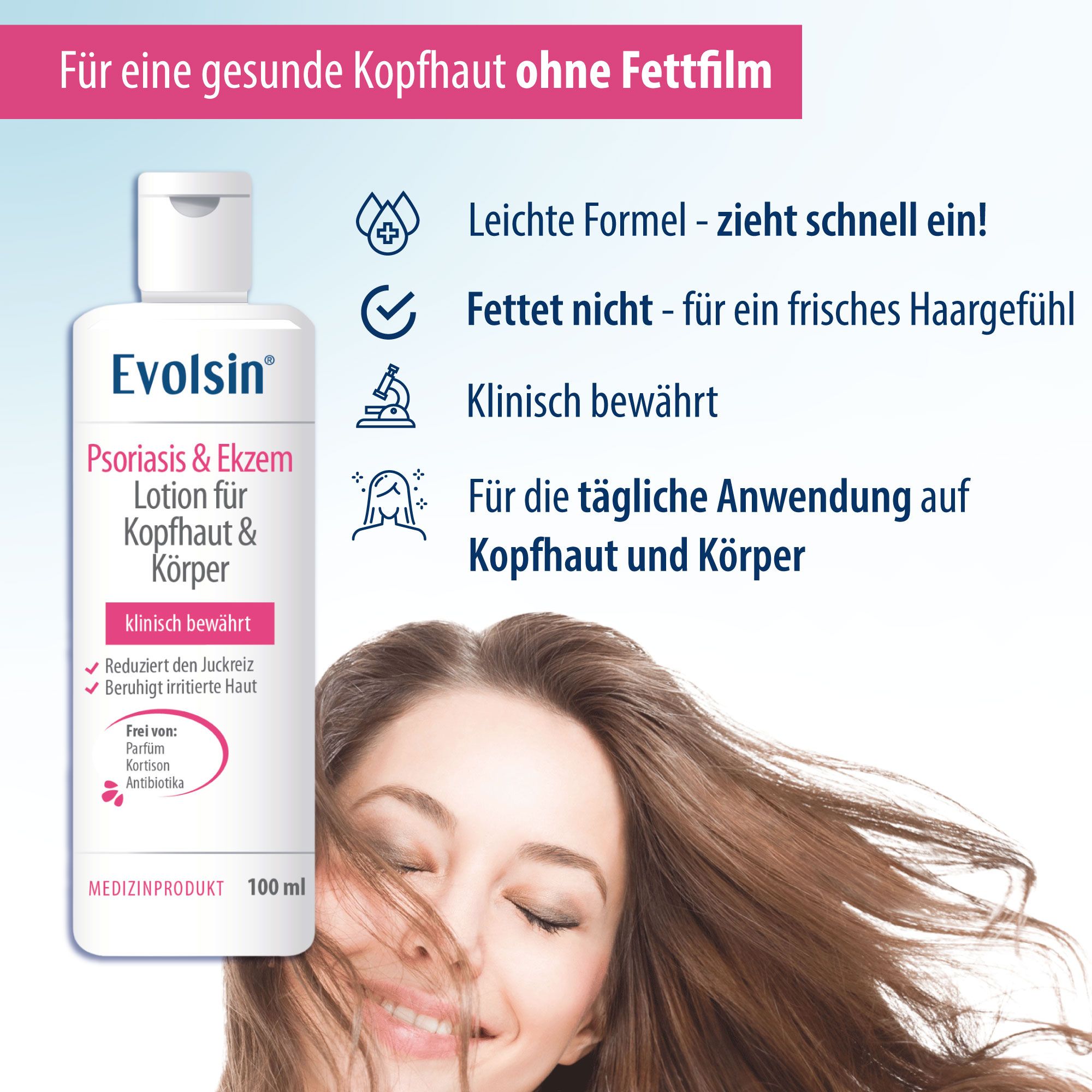 Evolsin Ekzem & Psoriasis Lotion für Kopfhaut und Körper