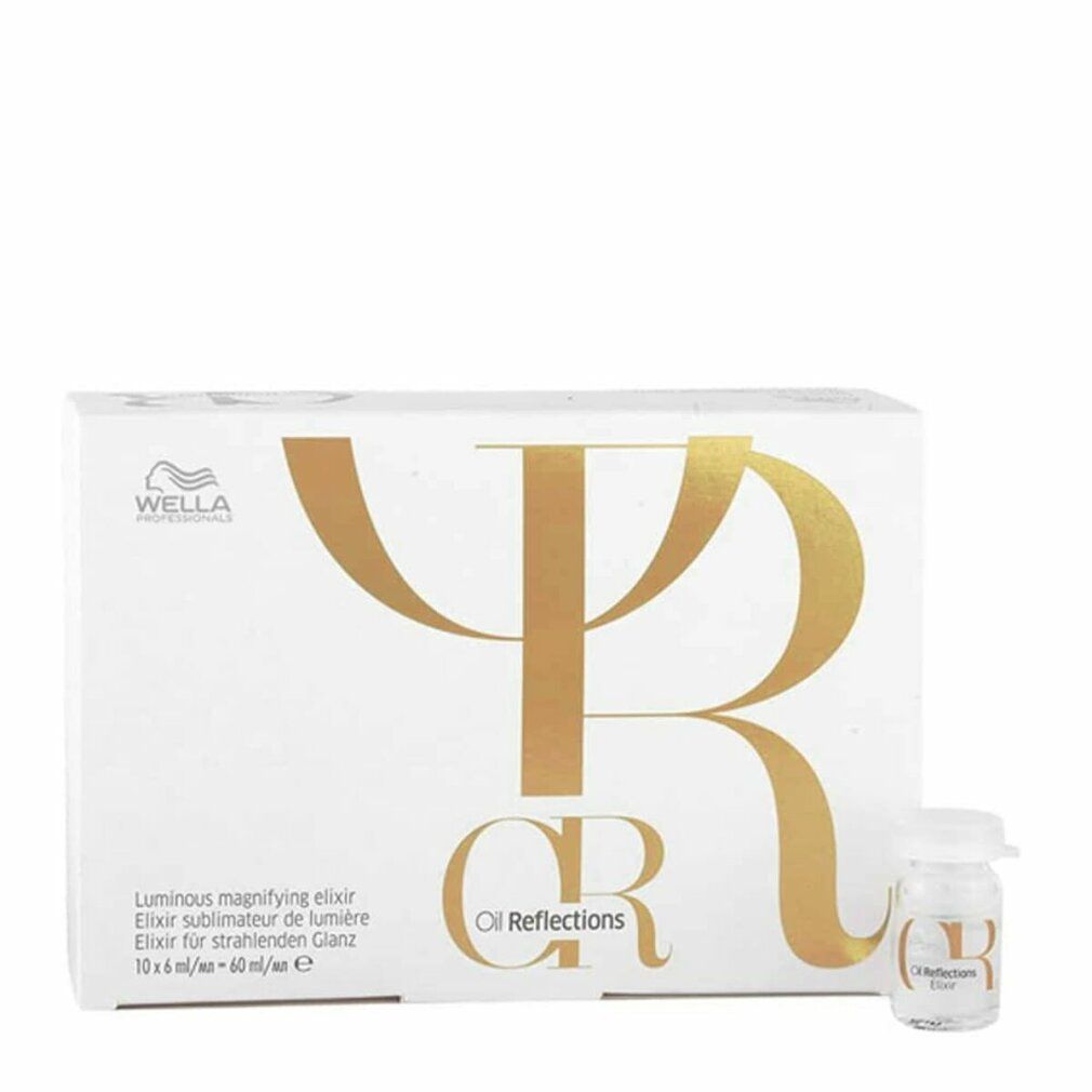 Weiße Produktverpackung mit goldfarbenem Logo und Schriftzug. Enthält eine kleine Flasche mit Elixier.