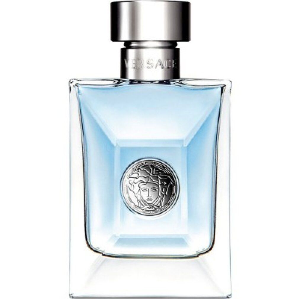 Versace Pour Homme Eau de Toilette Flakon mit silbernem Verschluss und Medusa-Emblem.
