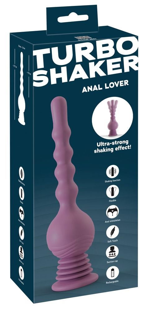 Verpackung mit Analvibrator. Text: Turbo Shaker Anal Lover. Illustration des Produkts. You2Toys.