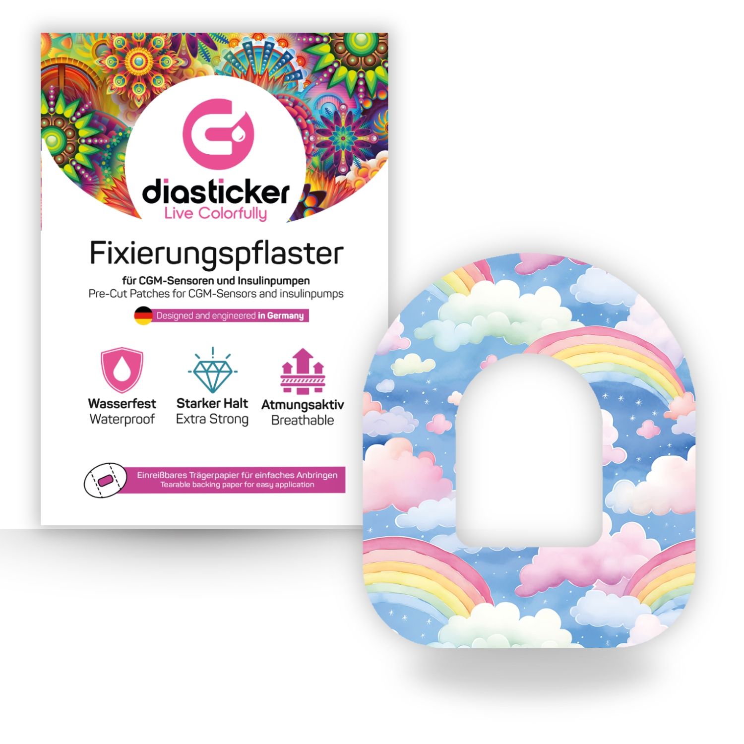 Diasticker® Omnipod Fixiertapes 'Rainbow Clouds' 5 St