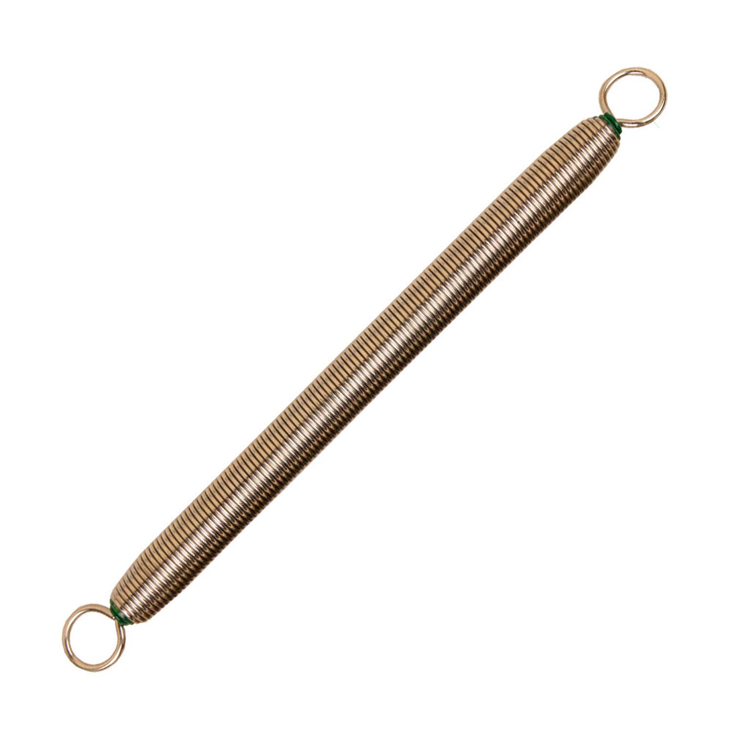 Metallfeder mit grünen Akzenten und Ringen an den Enden. Für Pilates-Geräte.