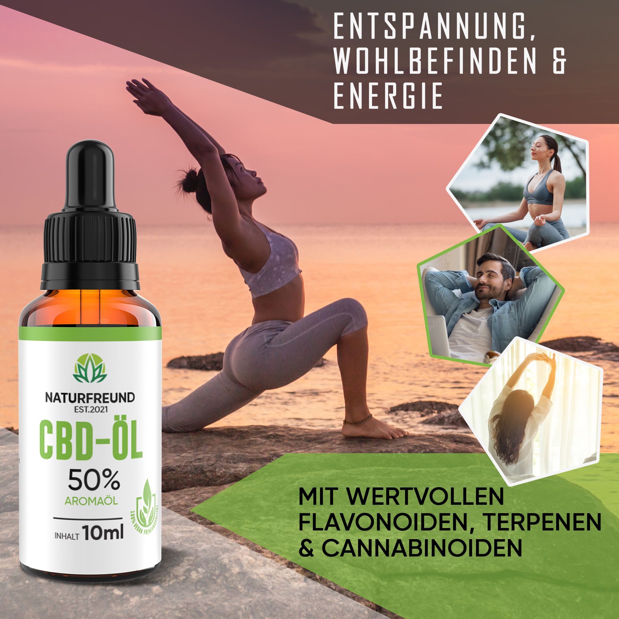 NATURFREUND® Premium CBD Öl 50% VOLLSPEKTRUM Hanföl Cannabisöl CBD Tropfen