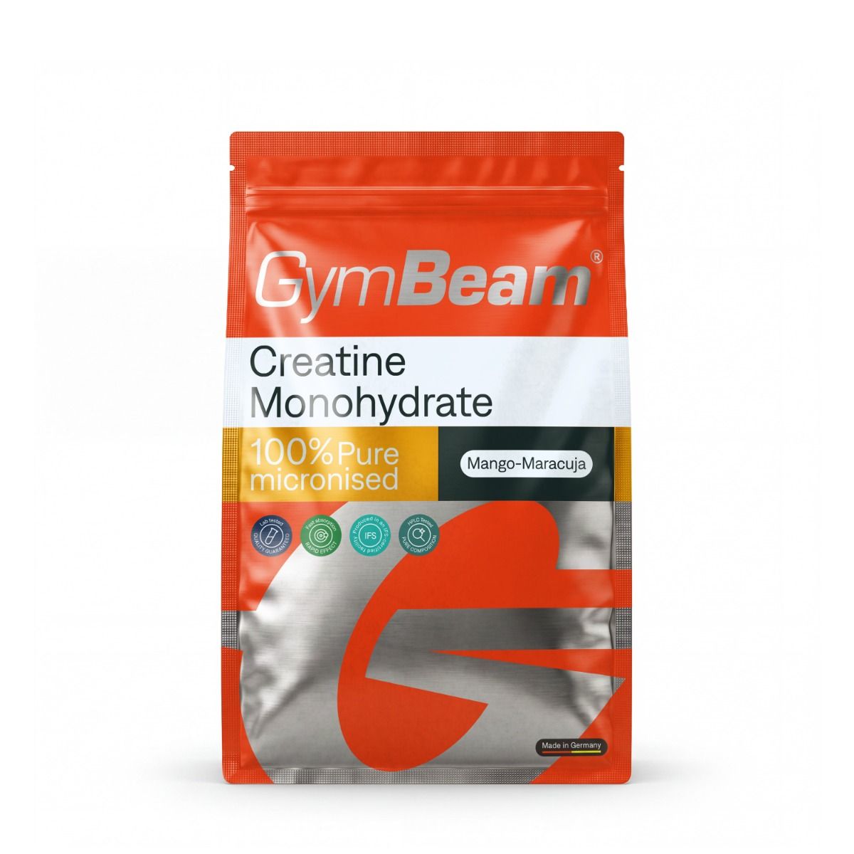 GymBeam Kreatin Monohydrat Pulver in Mango-Maracuja Geschmack. 100% reines mikronisiertes Kreatin.