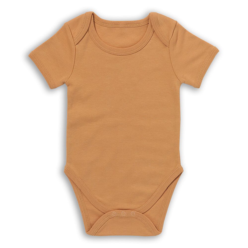 Brauner Baby-Body. Kurzarm-Body mit Rundhalsausschnitt.