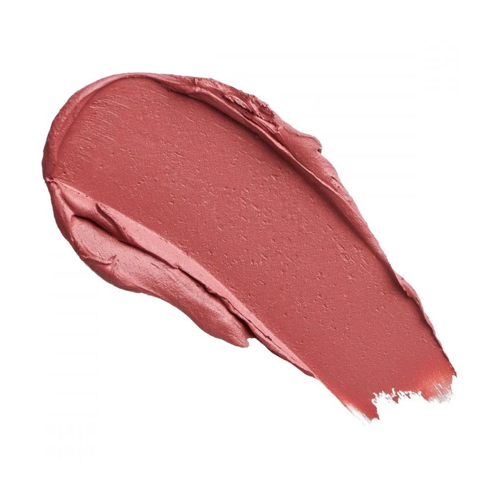 Rosafarbener Lippenstift-Swatch. Creme-Textur, unregelmäßige Form, auf weißem Hintergrund.