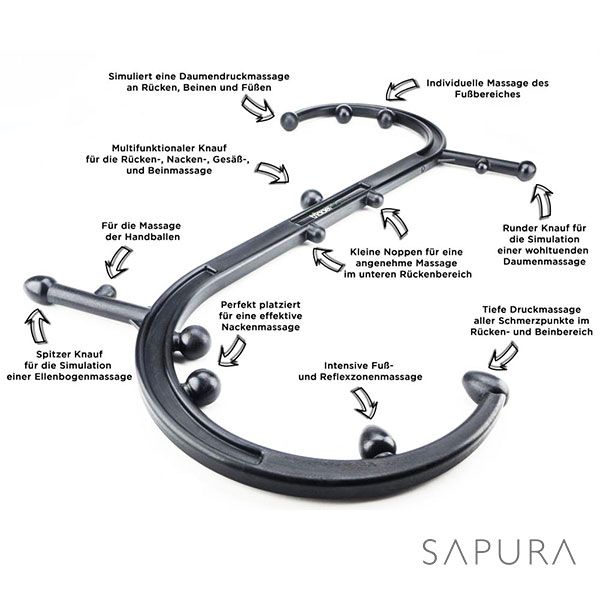 Triggerpunkt Massagegerät + Anwendungsheft | Selbstmassagegerät für Rücken/Schulter | SAPURA®