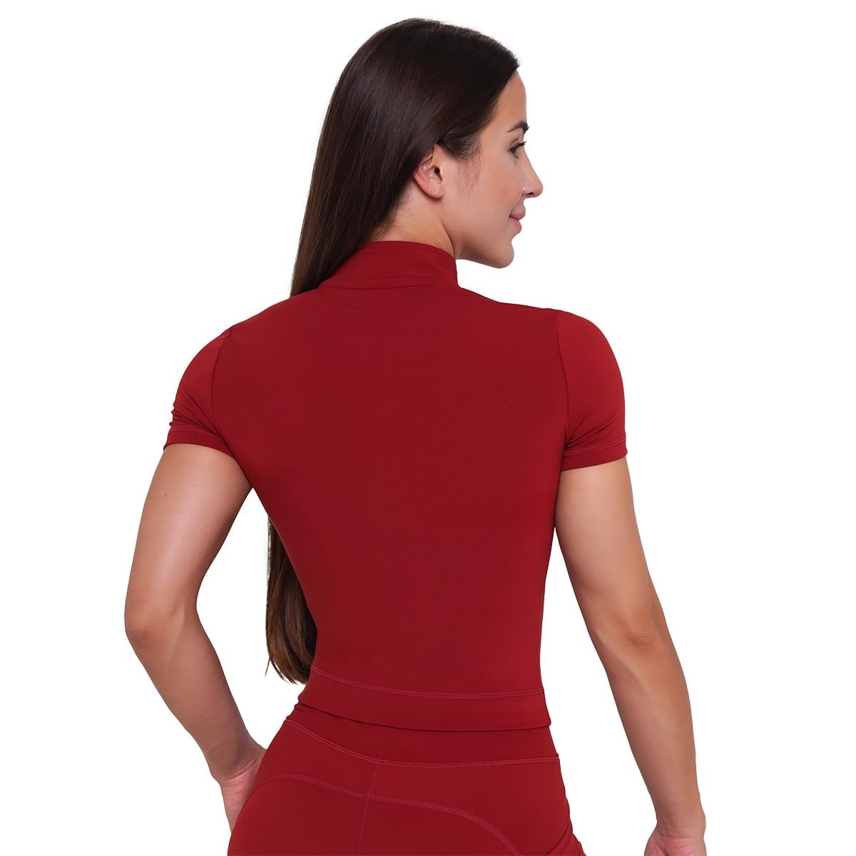GymBeam Damen Cropped T-Shirt Ignite Slim mit Kragen Kurzarm Dunkelrot