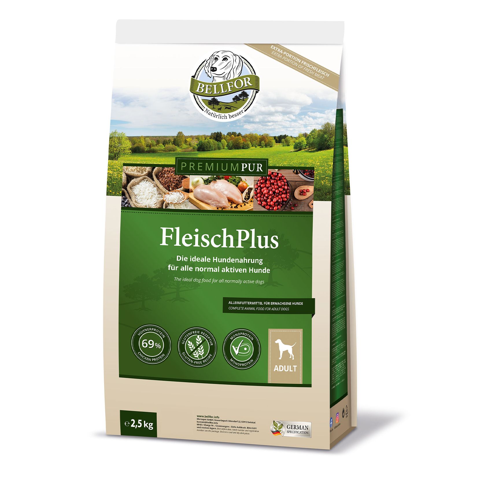 Glutenfrei Hundefutter - 2 x PREMIUM PUR FleischPlus 2,5 kg + 2,5 kg