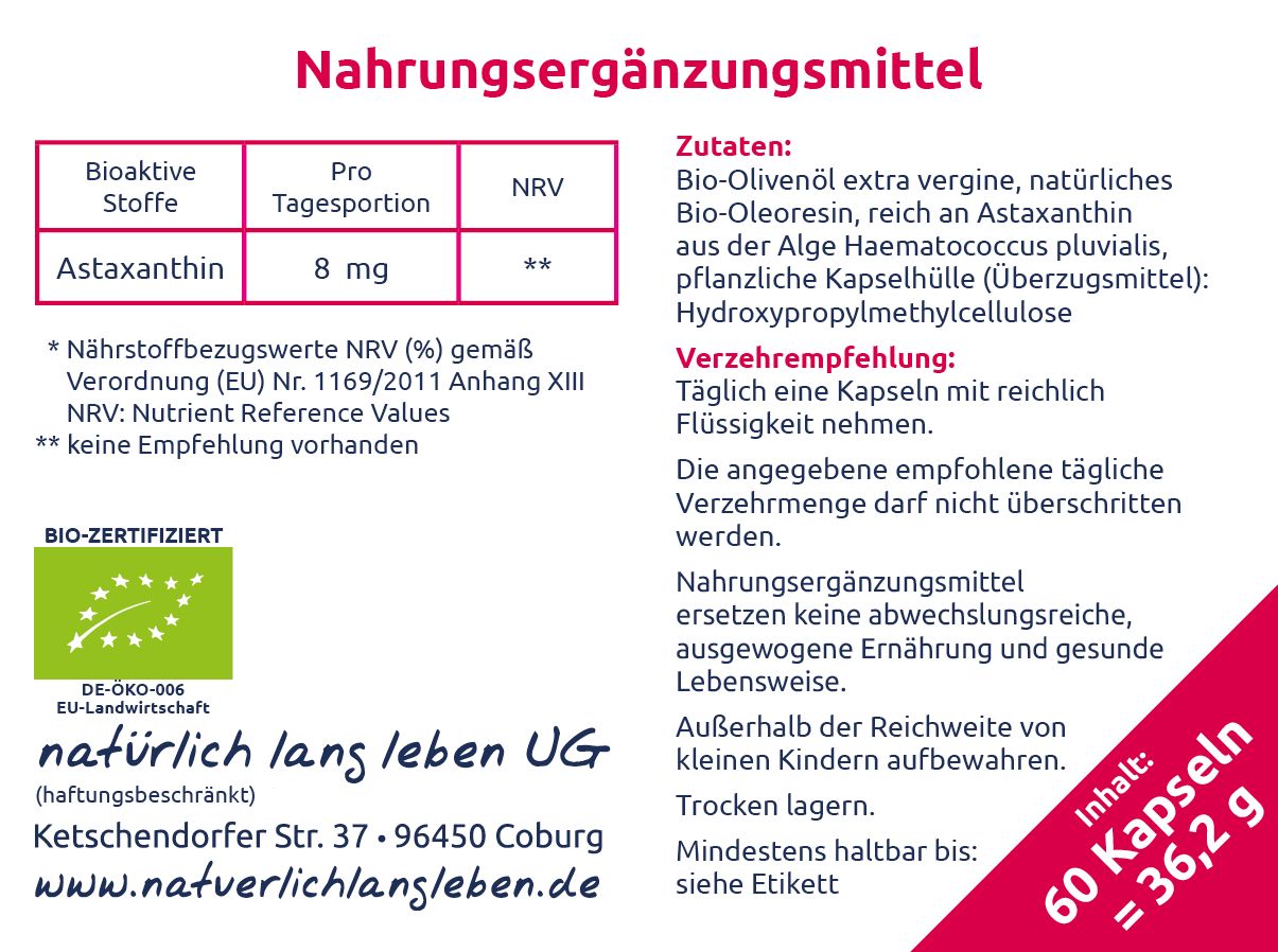 natürlich lang leben BIO Astaxanthin 36,2 g Kapseln