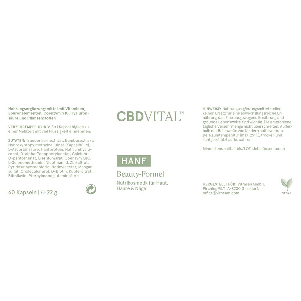 CBD VITAL Hanf Beauty-Formel Kapsel | Für Haut Haare & Nägel