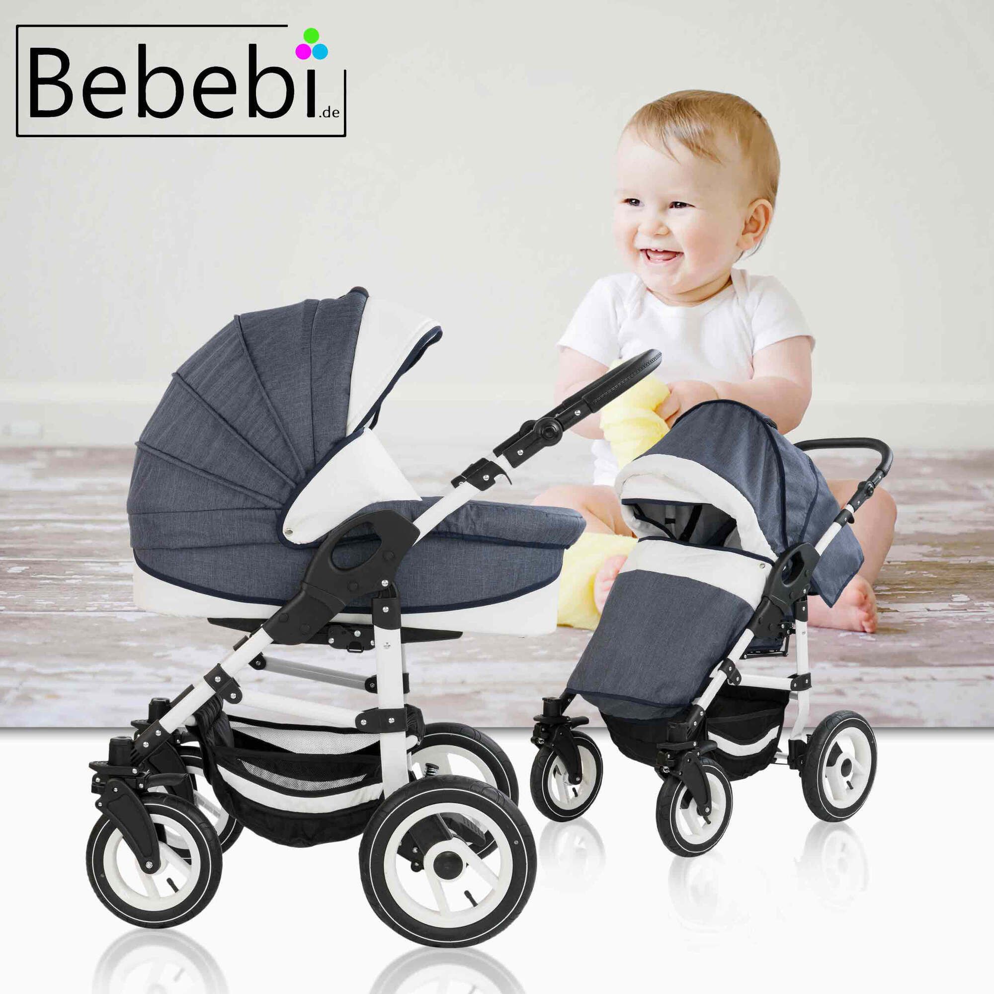 Bebebi Florenz 2 in 1 Kombikinderwagen Hartgummireifen, Neptun Blue White