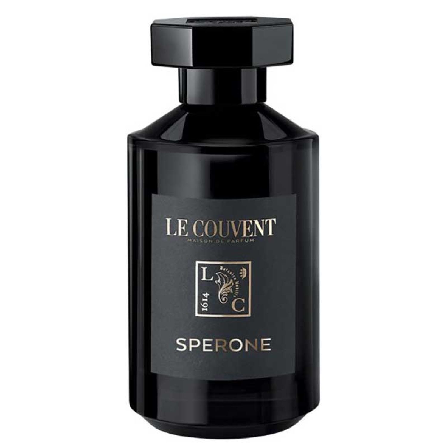 Schwarze Flasche mit schwarzem Deckel. Aufkleber mit Logo und Produktnamen. Flasche mit abgerundeten Ecken.