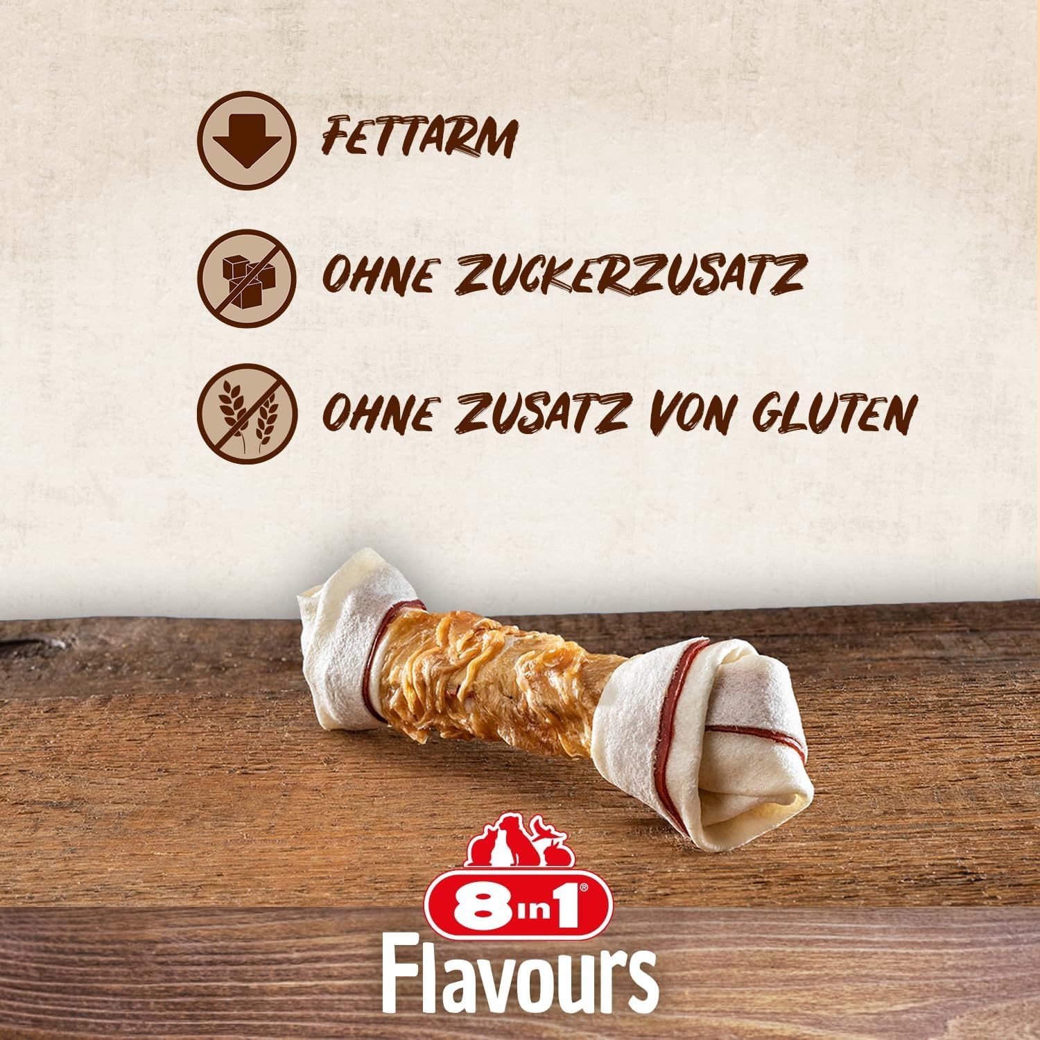 Hundeknochen: fettarm, ohne Zuckerzusatz, ohne Gluten.