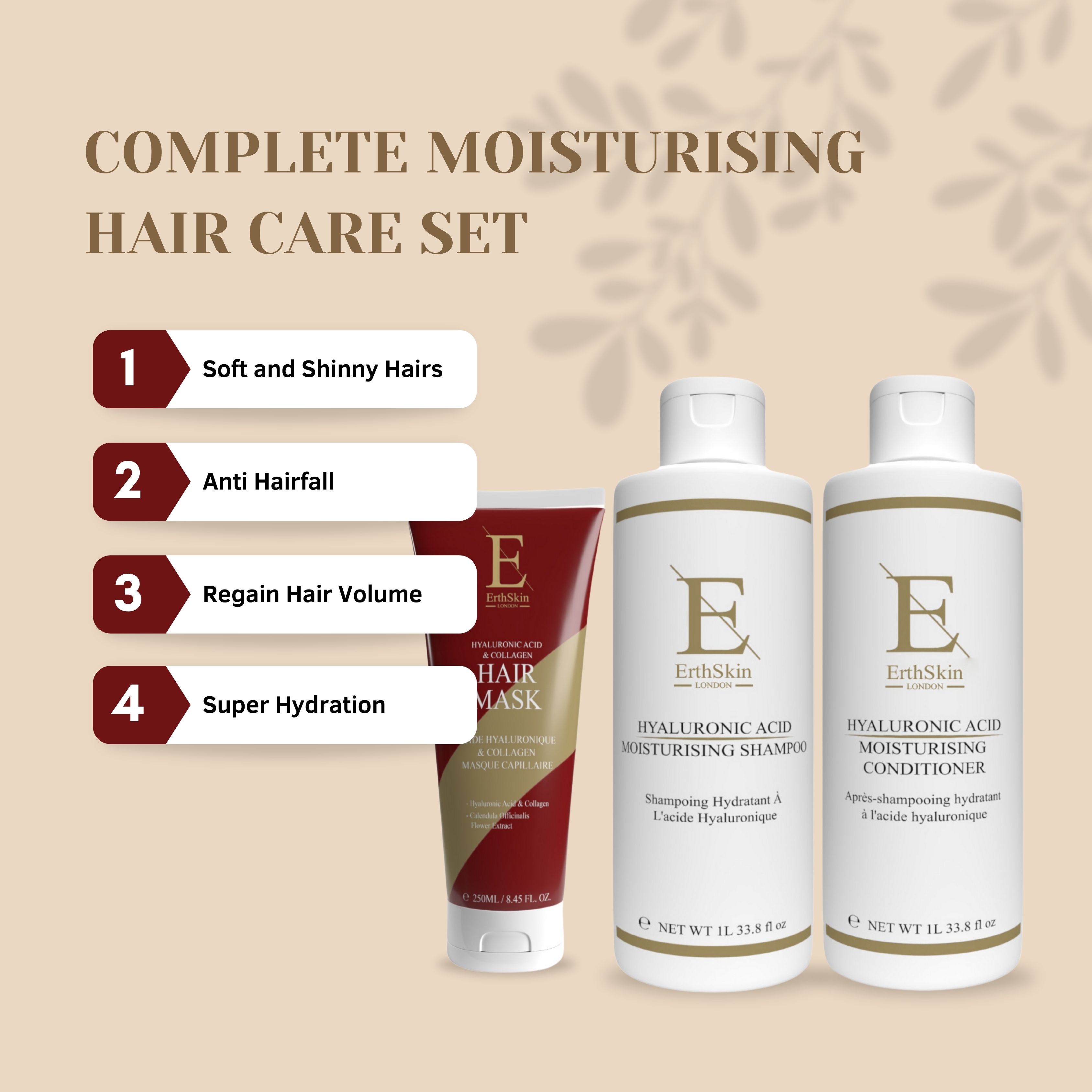ErthSkin London Zweiphasen Make up Entferner + Tagescreme mit Hyaluronsäure und Kollagen set