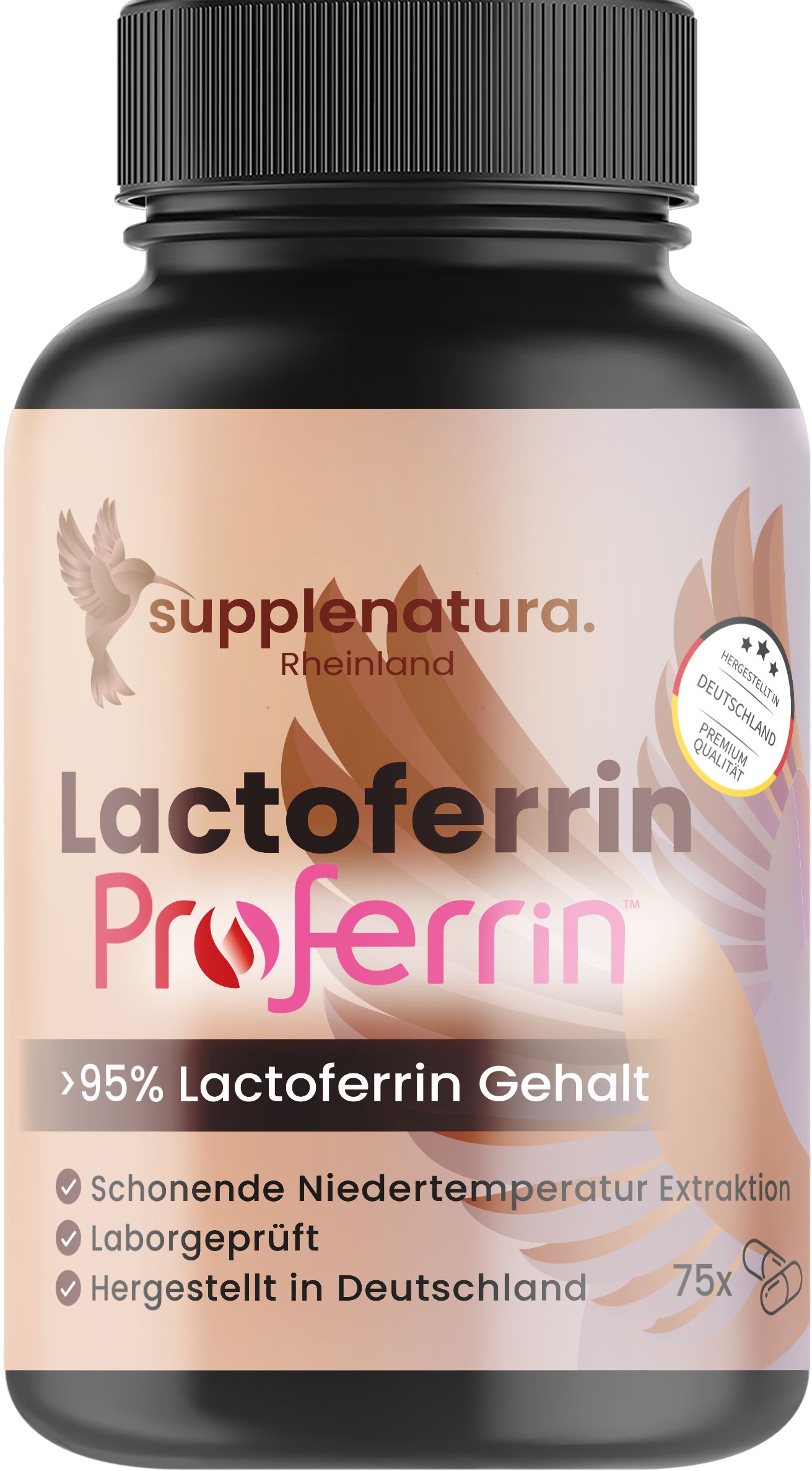 Supplenatura Rheinland® Lactoferrin - 75 Kapseln Markenrohstoff Proferrin® 95 % rein St