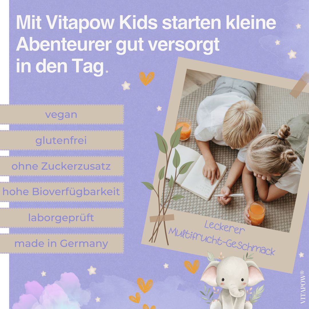 Vitapow Kinder Multivitamin Pulver + Mineralstoffe - Vitamine für Kinder - 30 Portionen