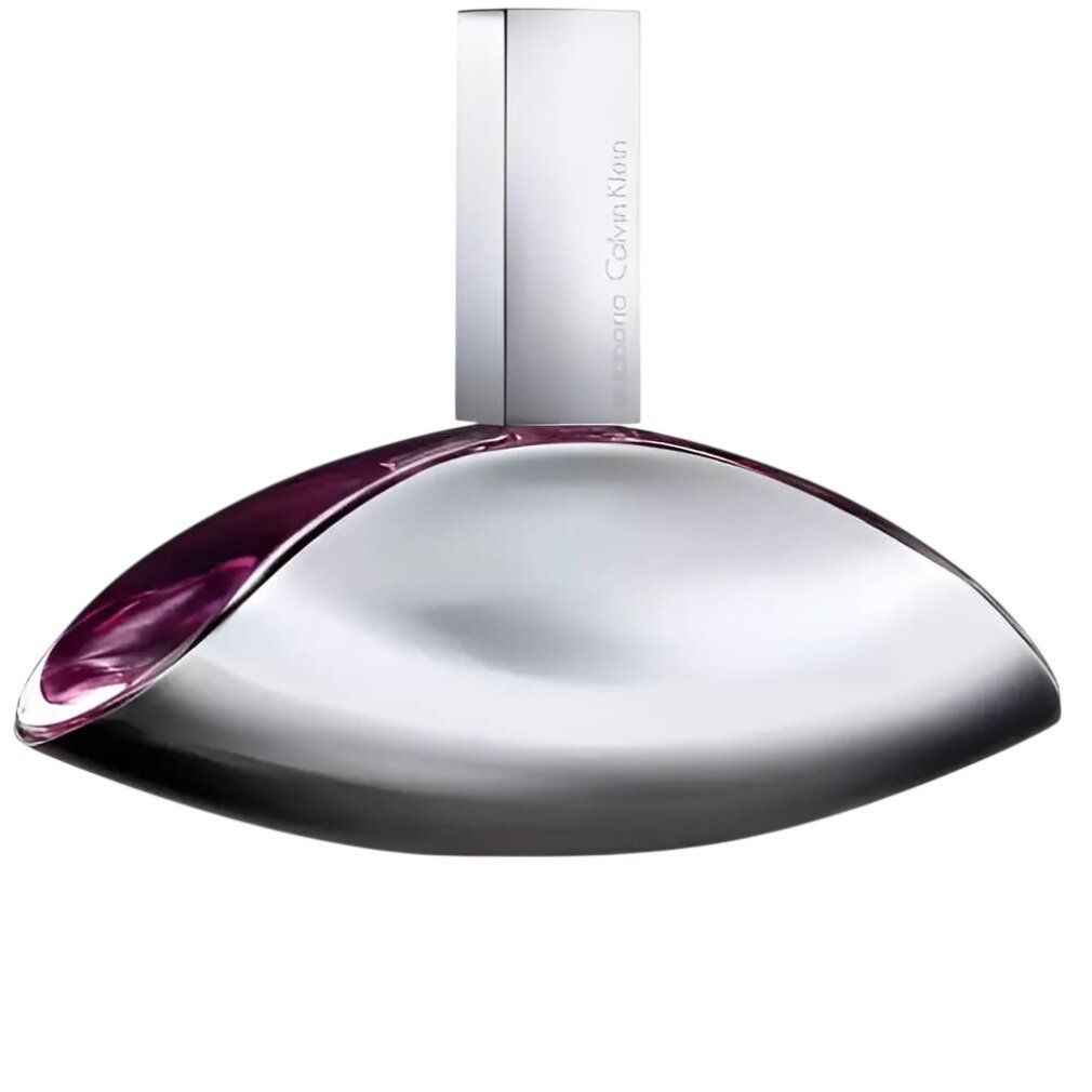 Calvin Klein Euphoria Eau de Parfum Flakon mit silbernem Finish und lila Akzenten.