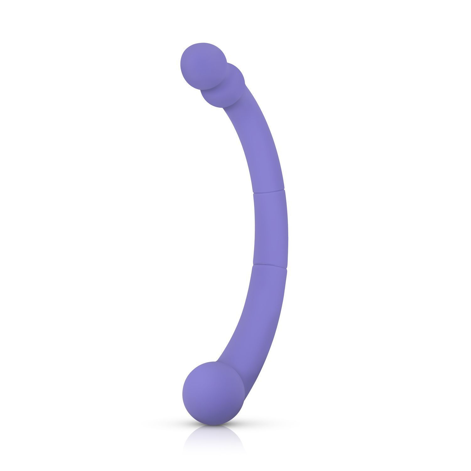 Produit de bien-être violet »Leah«. Forme incurvée avec extrémités arrondies. Trois segments. Sur fond blanc.