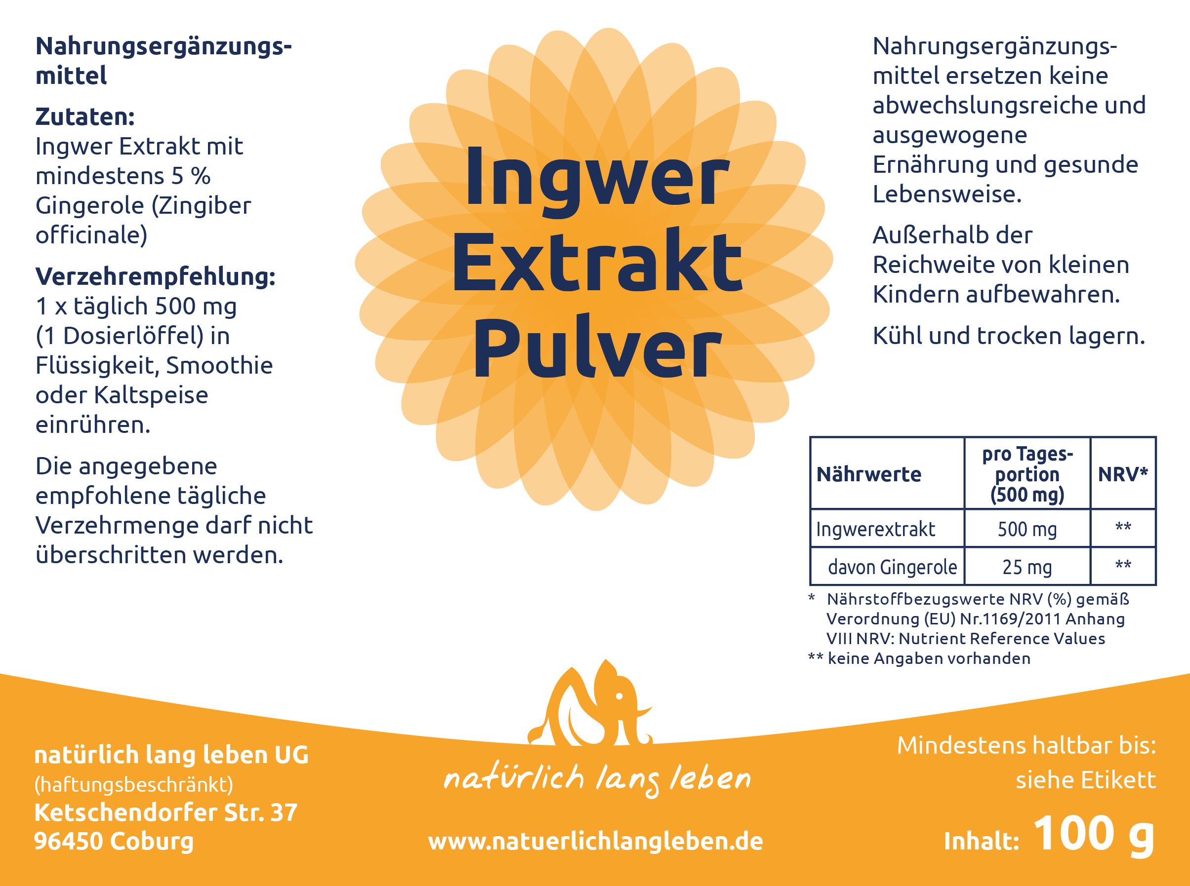 natürlich lang leben Ingwer Extrakt Pulver 100 g